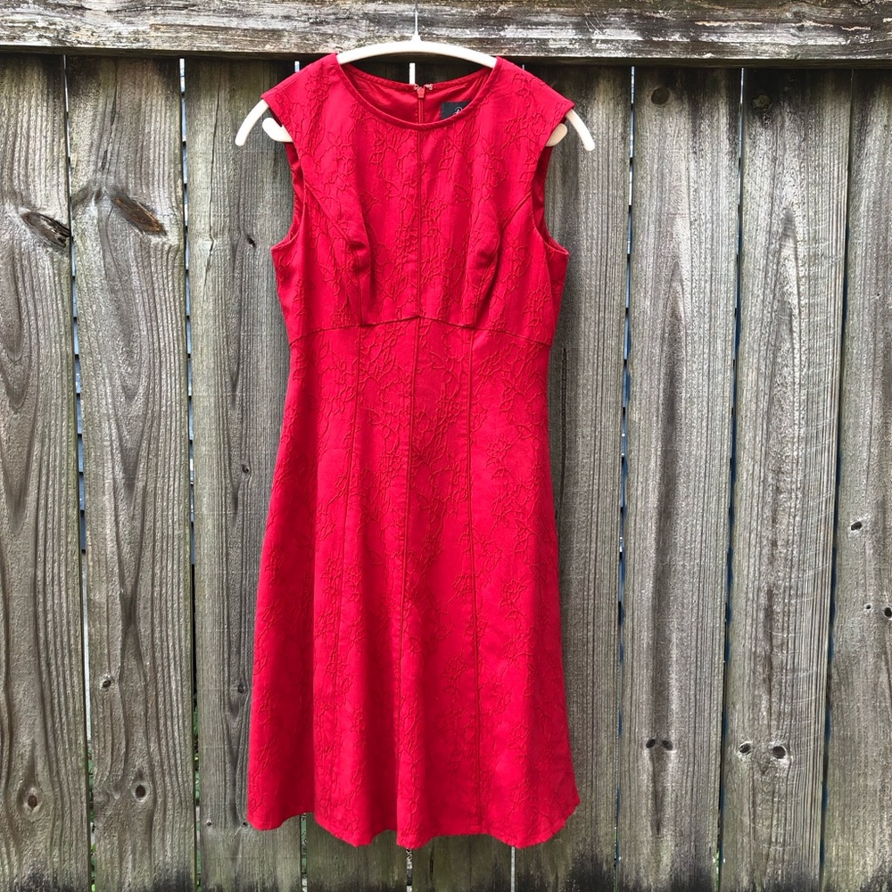 Adrianna Papell Red Jacquard Mini Dress Size 4 High Waist Paneled